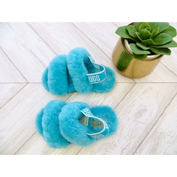 NEW! UGG Fluff Yeah Slide Sheepskin Slippers Water Blue Toddler SZ 8 - Picture 3 of 5